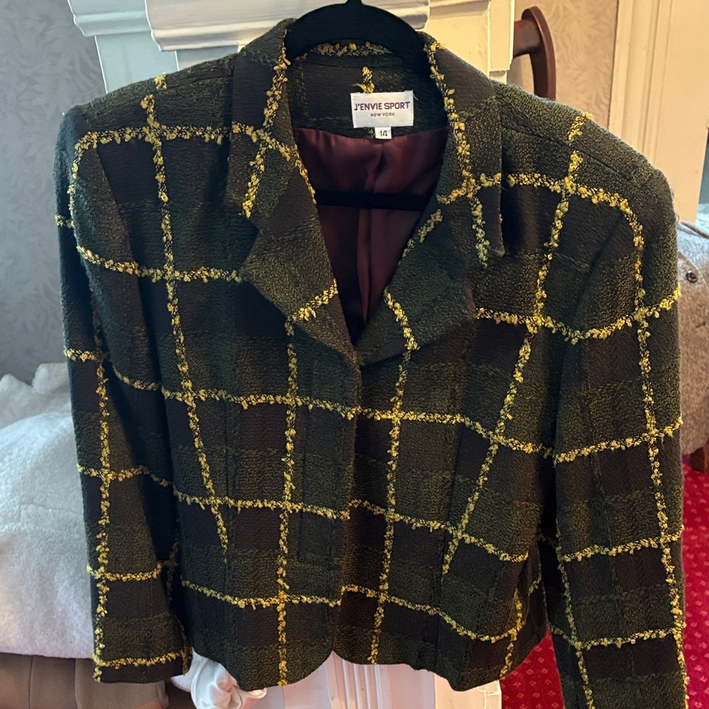 Women's Olive Checkered Blazer